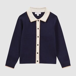 Reiss Navy Helena Embellished Knitted Cardigan Size 7-8